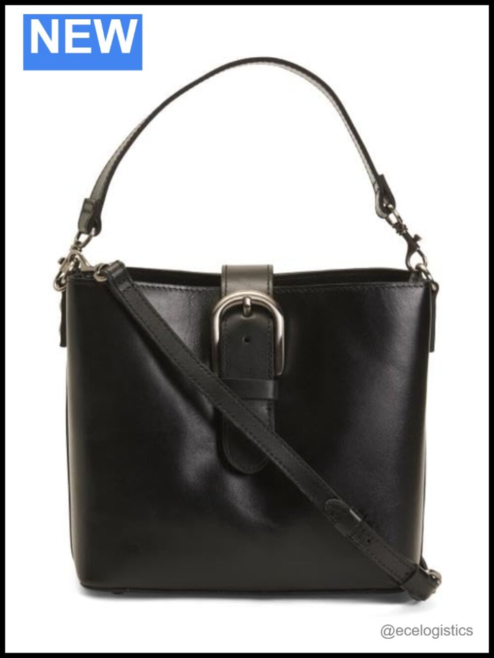 Full Grain Leather Bucket Crossbody Bag with Top Handles